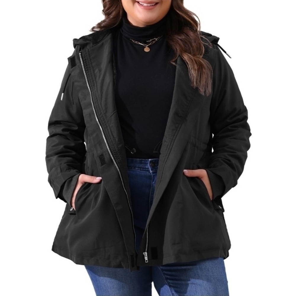 Agnes Orinda Women's Plus Size Waterproof Fleece Lined Hooded Barn Jacket